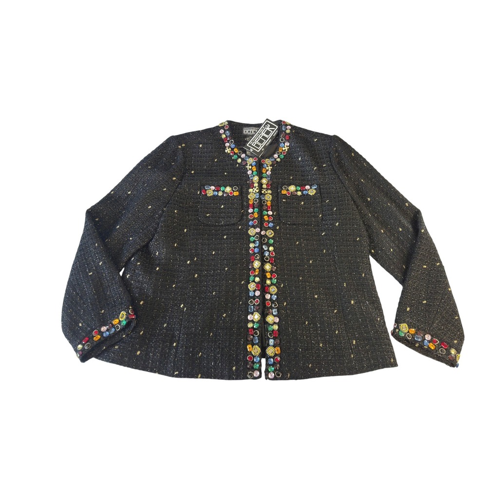 Berek by Takako Sakon Black Tweed Jewel Embellished Jacket 2XL New With Tags KC